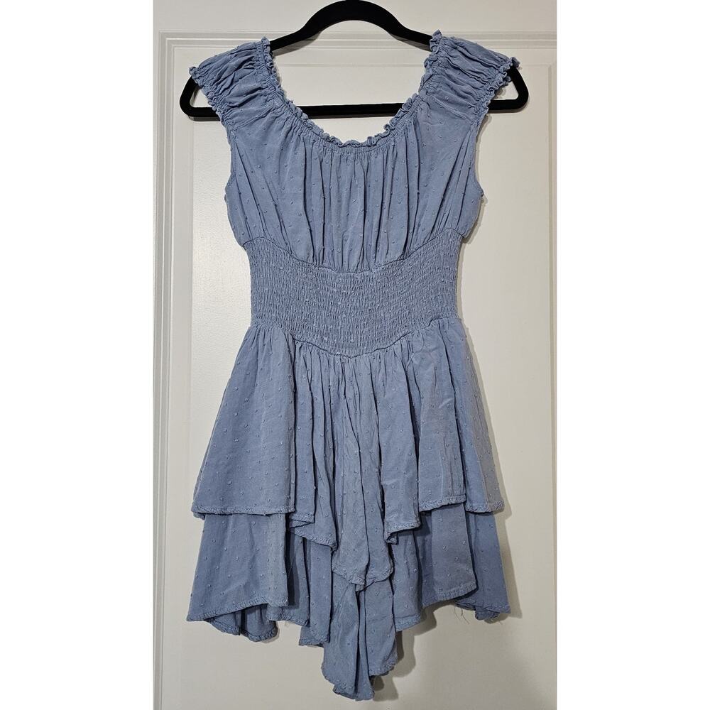 Princess Polly Women’s Blue Tiered Mini Dress XXS Rayon Smocked Ruffle Boho